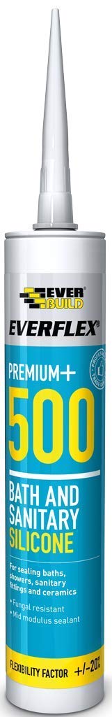 Pack of 12 EVERBUILD White Premium Everflex+ 500 Bath and Sanitary Silicone Sealant