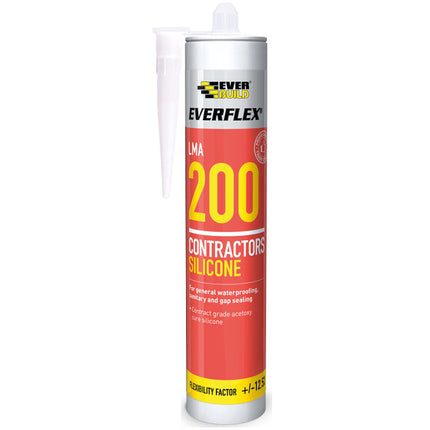 Everbuild Everflex 200 Contractors LMA Silicone Sealant – Suitable for Interior and Exterior Use – Quick Curing – Waterproof – Transparent – 295ml