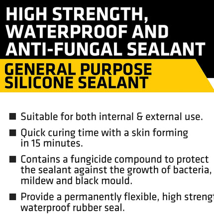 Everbuild 3 X General Purpose Silicone - Multi-Purpose Silicone sealant - 280ml (Clear)