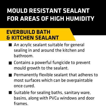 Everbuild Bath and Kitchen Acrylic Sealant – Anti Mould Formulation – White – 200ml