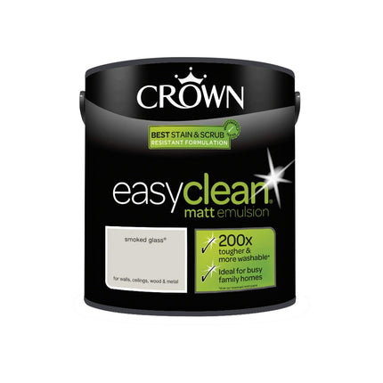 2.5L CROWN Easy Clean MATT Emulsion Multi Surface Paint That can be Used on Walls, Ceilings, Wood and Metal. Stain & Scrub Resistant Formula – Smoked Glass