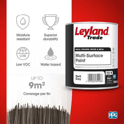 Leyland Trade - Multi-Surface Paint - Suitable For 8 Different Surfaces - Grey - 750ml