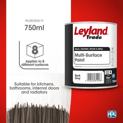 Leyland Trade - Multi-Surface Paint - Suitable For 8 Different Surfaces - Grey - 750ml