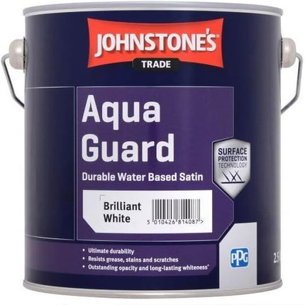 Johnstones Trade Aqua Guard Durable Water Based Satin Brilliant White - 1 Litre