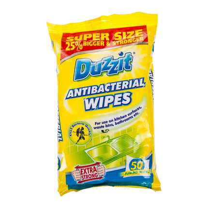 Duzzit Antibacterial Wipes - 50 Jumbo Wipes - Extra Strong - Pack of 3 (50 x 3, 150 Wipes)