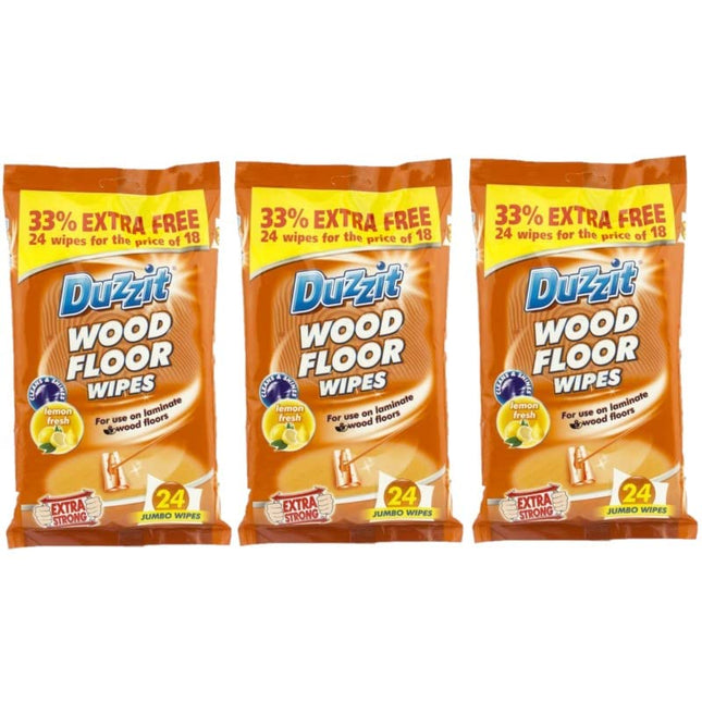 3 x 24 Pack Duzzit Wood Floor Wipes Suitable For Laminate And Wood Floors