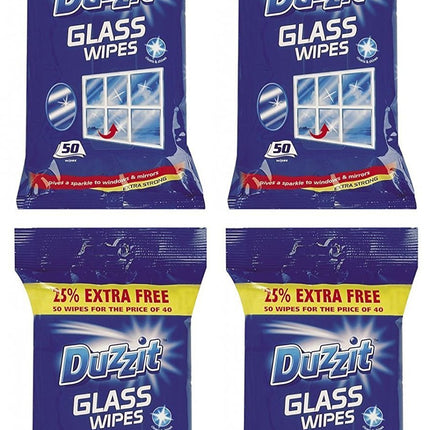 4 x Duzzit Glass Window Mirror Cleaning Wipes Pack Of 50