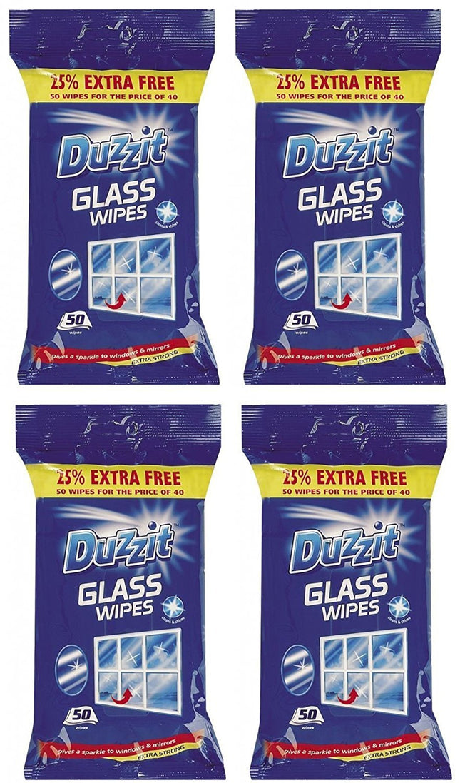 4 x Duzzit Glass Window Mirror Cleaning Wipes Pack Of 50