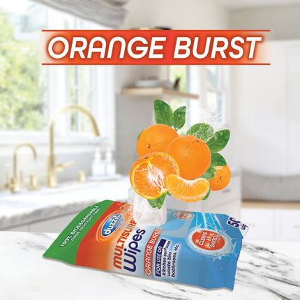 Duzzit Multisurface Wipes100 Percent Biodegradable Wipes, Pack 50 Wipes, Orange Burst Fragrance
