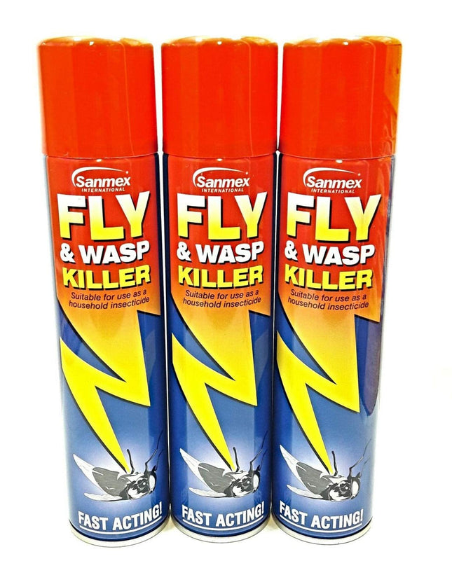 Sanmex 3 PCS FLY & WASP KILLER INSECTICIDE FAST ACTING PEST AEROSOL SPRAY 300ML