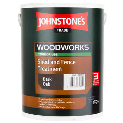 5 LTR JOHNSTONE'S WOODWORKS SHED & FENCE QUICK DRY WOODSTAIN DARK OAK