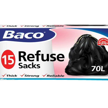 Baco Refuse Sacks Reliable Bin Liners 70L, 80cm x 130cm