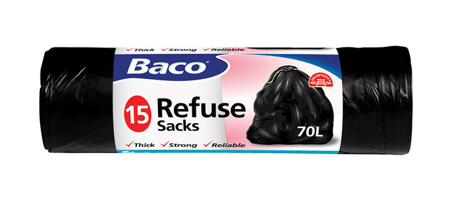 Baco Refuse Sacks Reliable Bin Liners 70L, 80cm x 130cm