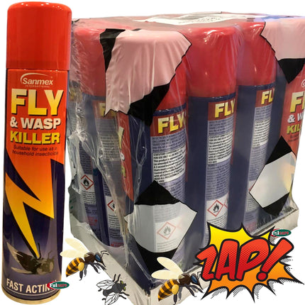 12x Sanmex Fly & Wasp Killer FastActing Spray Zapper Repellent Insecticide 300ml