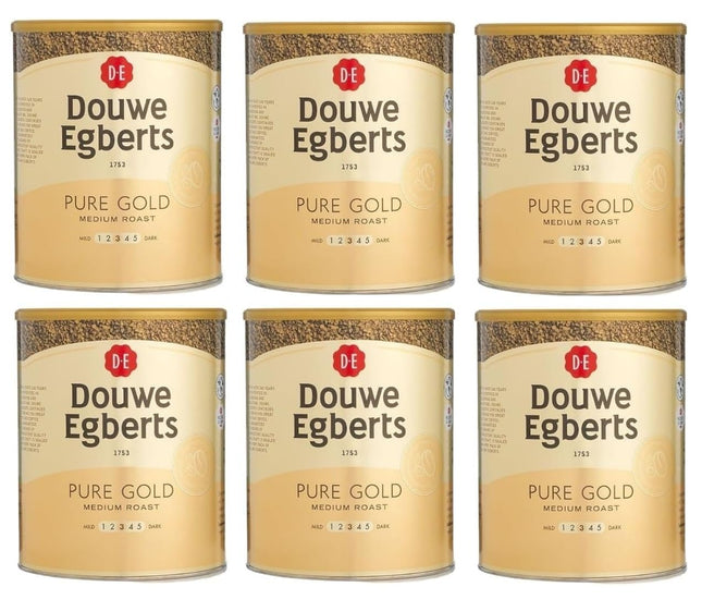 Douwe Egberts Pure Gold Instant Coffee 750g Tin (Pack of 6, Total 4500g)
