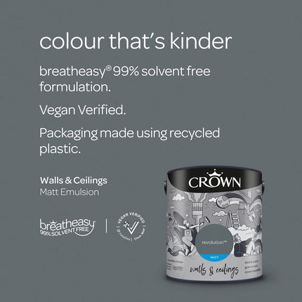 CROWN 2.5L Breatheasy MATT Emulsion Paint for Walls & Ceilings - REVOLUTION