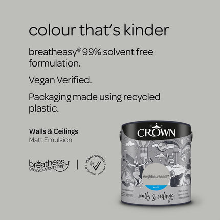CROWN 2.5L Breatheasy MATT Emulsion Paint for Walls & Ceilings - NEIGHBOURHOOD