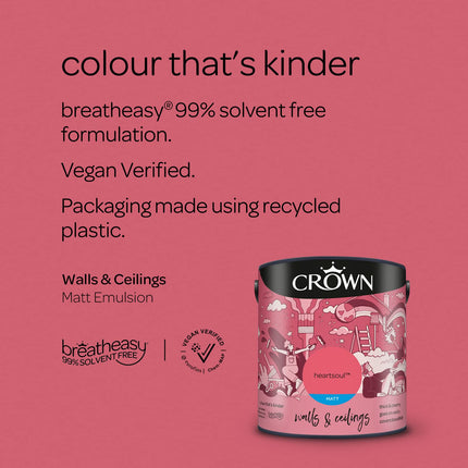 CROWN 2.5L Breatheasy MATT Emulsion Paint for Walls & Ceilings - HEARTSOUL