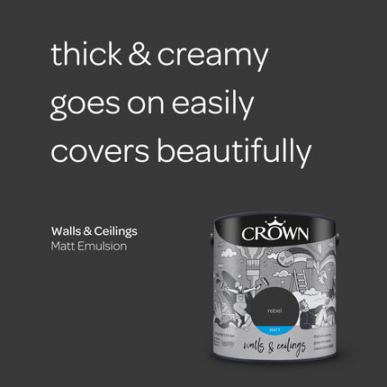 CROWN 2.5L Breatheasy MATT Emulsion Paint for Walls & Ceilings - Rebel Black