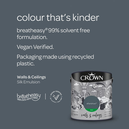 CROWN 2.5L Breatheasy SILK Emulsion Paint for Walls & Ceilings - AFTERSHOW