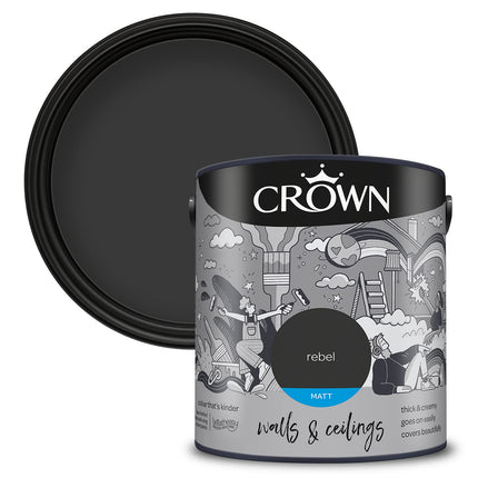 CROWN 2.5L Breatheasy MATT Emulsion Paint for Walls & Ceilings - Rebel Black