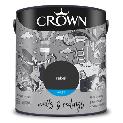 CROWN 2.5L Breatheasy MATT Emulsion Paint for Walls & Ceilings - Rebel Black