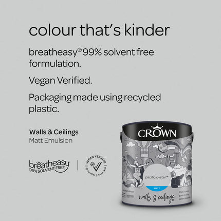 CROWN 2.5L Breatheasy MATT Emulsion Paint for Walls & Ceilings - PACIFIC OYSTER