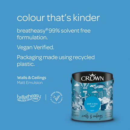 CROWN 2.5L Breatheasy MATT Emulsion Paint for Walls & Ceilings - PEEK-A-BOO BLUE