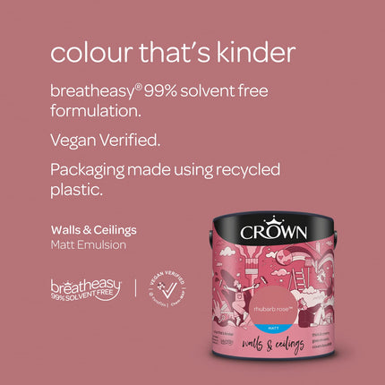 CROWN 2.5L Breatheasy MATT Emulsion Paint for Walls & Ceilings - RHUBARB ROSE