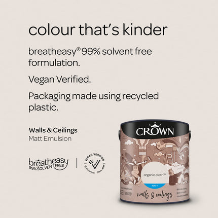 CROWN 2.5L Breatheasy MATT Emulsion Paint for Walls & Ceilings - ORGANIC CLOTH