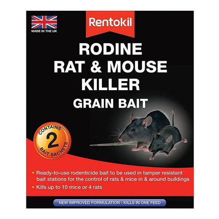 Rentokil 2 X Rodine Rat and Mouse Killer Grain Bait, Black, 3.5 x 10.5 x 12.5 cm