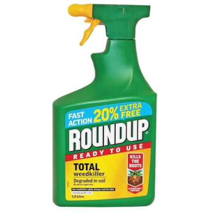 Roundup 119580 Total RTU 1L Plus 20% Extra Free Weed Killer Sprayer 1.2l Weedkiller Spray Garden Rootkiller Ready to Use Fast Action