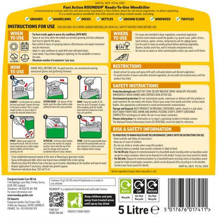 Roundup Fast Action Weedkiller Pump 'N Go Ready To Use Spray, 5 Litre