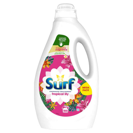 Surf Concentrated Liquid Detergent Long-Lasting Fragrance Brilliantly Clean and Made with Natural Essential Oil Tropical Lily Mega Pack 2.7 Litre, 100 Washes (Buy 2)