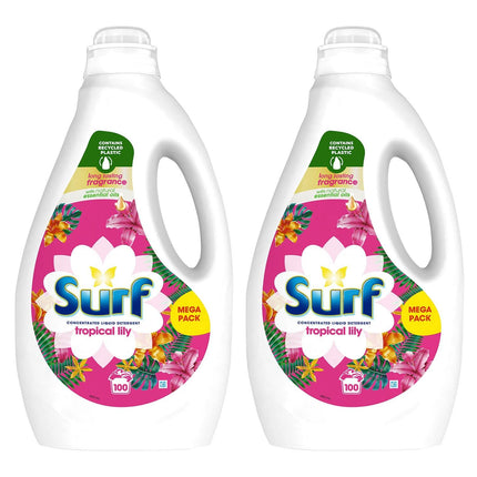 Surf Concentrated Liquid Detergent Long-Lasting Fragrance Brilliantly Clean and Made with Natural Essential Oil Tropical Lily Mega Pack 2.7 Litre, 100 Washes (Buy 2)