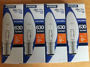 Status 42w 55w Watt SBC Small Push In B15 Clear Halogen Saver Candle Light Bulb x 4