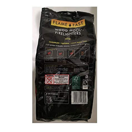 Tiger Tim Flamefast 400g Wood Wool Firelighters Natural Eco Odourless No Chemicals Long Burn Instant Fire Starters for Wood Burners Barbecues Stoves Grills Campfires