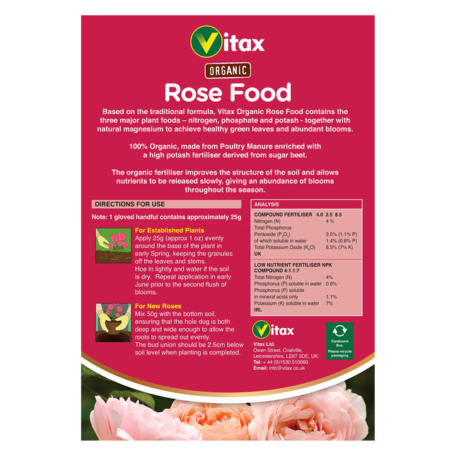 Vitax Ltd 6ORF25 Organic Rose Food Fertiliser, 2.5kg