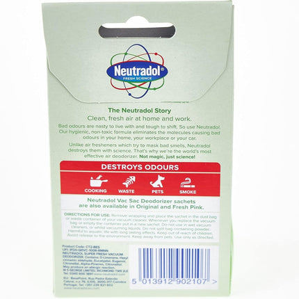 Neutradol Vac Sac Deodorizer Super Fresh for vacuum cleaner (pack with 3 Sachets) Free Fast Delivery