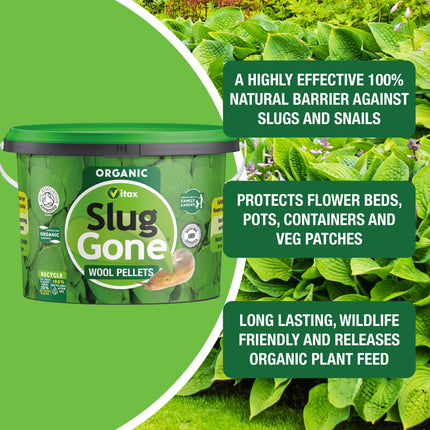 Vitax Slug Gone Wool Pellets, Natural, Organic Barrier To Protect Borders, Pots & Containers From Slugs And Snails, Long Lasting - 10L