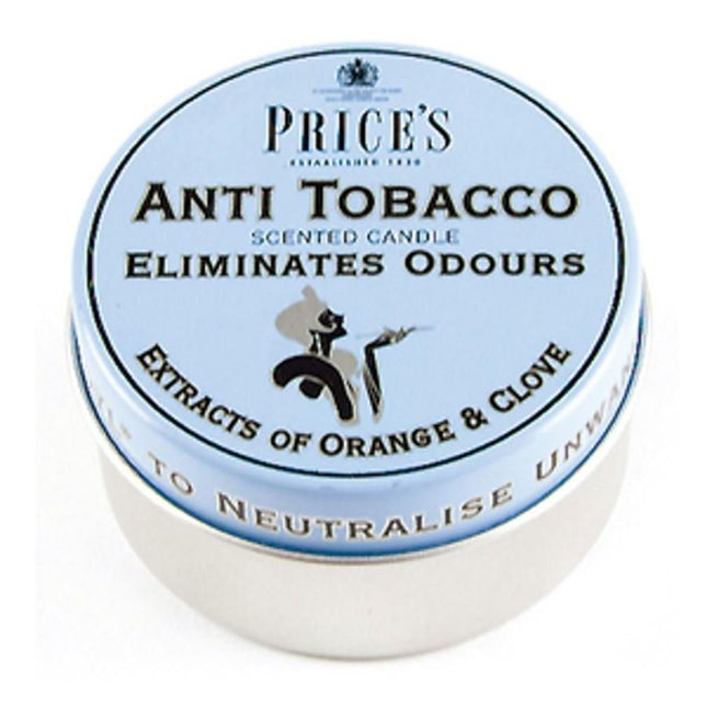 Prices Anti Tobacco Candle In Tin Eliminates Tobacco & Smoking Odours & Smells