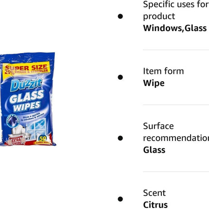 2 x Duzzit Glass Window Mirror Cleaning Wipes Pack Of 50