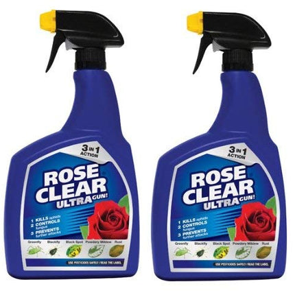 2 x Rose Clear Ultra Gun Trigger 3 In 1 Rose Bug Killer fugus Control - 1 Litre