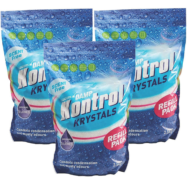 2X3 x Kontrol Refill Damp Moisture Trap Absorber Crystals 2.5kg Total 7.5kg