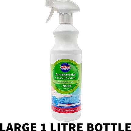 Nilco Antibacterial Cleaner and Sanitiser 1 Litre Multi-Surface Spray x 2 Bottles
