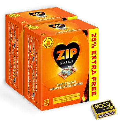 Zip Fast & Clean Wrapped Fire Lighters- Powerful & Reliable Fire Starter for Open Fires- Odourless Fire Cube for BBQs, Stoves & Burners- (2 Pack X 20 Cubes)