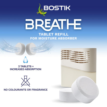 Bostik Breathe Dehumidifier Refill Tablets Pack of 4 - Cover Areas Up to 25m2 - Dye-Free and Fragrance Free - For Use Around The Home and in Caravans and Motorhomes - Last up to 4 Months