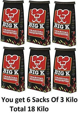 Big K 18kg Real Charcoal Briquettes Char coal For BBQ Barbecues. Restaurant Charcoal