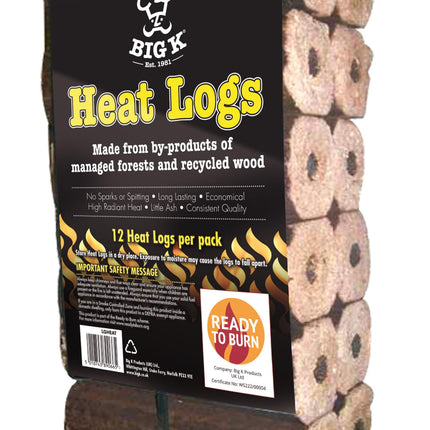 Big K Compressed Saw Dust Heat Logs, Pack Of 12-14 100% Natural Heat Logs