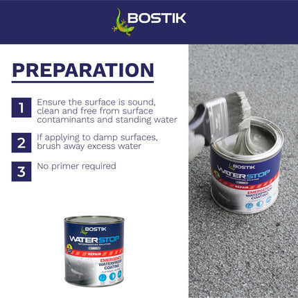Bostik Waterstop Emergency Coat Grey - 1kg - Quick Drying - Instant Sealing Coating For Roofs And Gutters